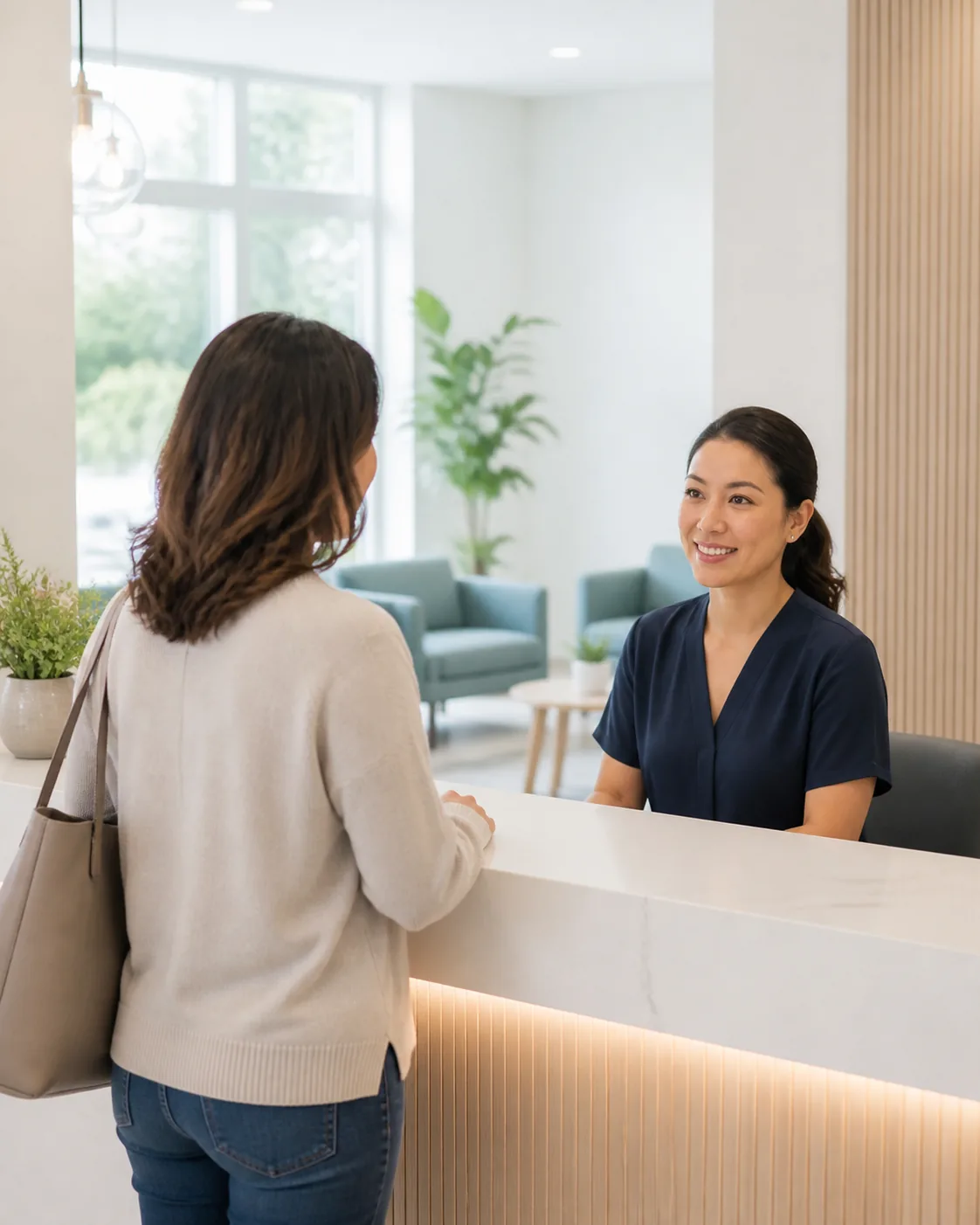 A patient receiving a warm welcome at clinic reception